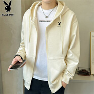 花花公子（PLAYBOY）衛(wèi)衣男開衫男士外套男裝秋冬季休閑寬松潮流上衣服 卡其 M