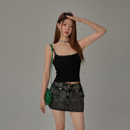 CHUU字母提花背心女2025夏季新品百搭無袖基礎(chǔ)休閑辣妹撞色吊帶 黑色 均碼