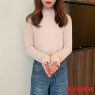 范哲莎半高領(lǐng)仿水絨毛衣女短款秋冬打底衫毛絨絨軟糯馬海毛上衣ins 杏色(厚實(shí)不掉毛) S 80-90