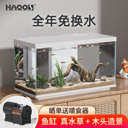 喜高超白玻璃魚缸智能魚缸免換水小型客廳水族箱一體式過濾氧氣魚缸 白-魚缸+造景 485*225*283mm