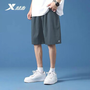 特步（XTEP） 運(yùn)動(dòng)褲短褲男褲子夏季男士休閑中褲跑步服黑色速干短褲五分褲男 航?；?L /175【現(xiàn)貨速發(fā)】