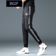 BGP潮牌休閑風(fēng)新款休閑褲男士字母印花刺繡帥氣潮流修身運(yùn)動(dòng)小腳長(zhǎng)褲 黑色 28