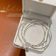 9999足銀三環(huán)鈴鐺一步一響葉子三生三世銀手鐲實(shí)心足銀輕奢小眾設計簡(jiǎn)約手環(huán)情人節禮物 足銀23克 64圈口