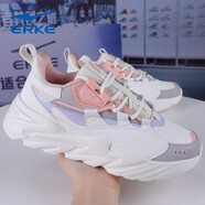 鴻星爾克（ERKE）女鞋跑步鞋網(wǎng)面輕盈透氣運(yùn)動(dòng)休閑輕便紅星旗艦女生戶外旅游慢跑鞋 橡芽白/礦物粉 35