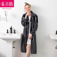 芬騰春季純棉睡裙女純棉連帽簡約純色套頭衛(wèi)衣裙可外穿女生睡衣 寶蘭條睡袍 女款M(90-110斤)