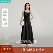 茵曼（INMAN）章若楠同款歐若風(fēng)法式吊帶連衣裙2025夏季新品女裝淡鵝黃色裙子 黑色 S