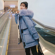 歌蜜奴 羽絨服女中長款春秋裝女新款派克服女裝寬松bf工裝長袖面包服女士冬季外套 霧霾藍 XXL (125-145斤)