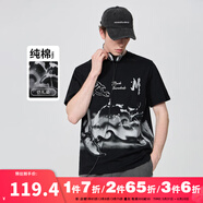 馬克華菲（FAIRWHALE）短袖T恤男24夏純棉圓領(lǐng)個(gè)性街頭印花休閑舒適男士短袖T恤 黑色 L
