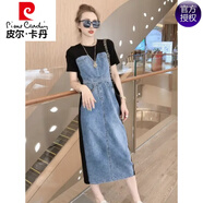 皮爾卡丹（pierre cardin）休閑時(shí)尚牛仔拼接連衣裙2025年夏季新款女神范感氣質(zhì)顯瘦長裙 黑色拼接牛仔【長款】 2XL 【建議130-145斤】