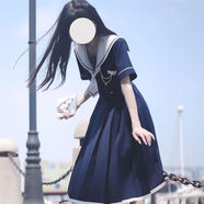 與欣（YUXIN）日系學院風海軍領jk連衣裙學生2023年夏季長裙初戀少女顯瘦水手服 藏青色 均碼【可備注碼數(shù)】