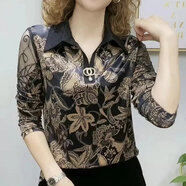 BJORN MOAN長(cháng)袖女2025春裝新款印花燙鉆打底衫遮肚蕾絲上衣洋氣小衫 黑色 3XL 建議120-130斤