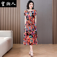 望湘人2025夏季新款氣質(zhì)連衣裙女夏季時(shí)尚中造棉印花裙子 8號(hào)色 XL 建議90-110斤