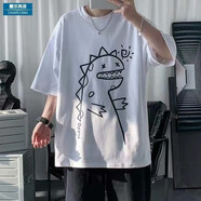 柏斐荻短袖T恤男新款休閑百搭夏季大碼寬松五分袖ins港風學生嘻哈短袖潮 C17 白色 S