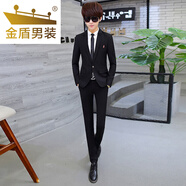 金盾（JINDUN）  西服男2024單西男韓版修身小西裝男裝外套男休閑上衣小西服套裝 黑色套裝+襯衫09 3XL -（150-165斤）