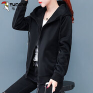 啄木鳥(niǎo)品牌中年短外套女春秋2025新款時(shí)尚洋氣40歲休閑好棉開(kāi)衫衛衣 CYZ7370-聚酯-黑色 -53# 3XL 建議135-145斤