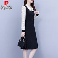 皮爾卡丹高檔蕾絲連衣裙子女士春秋冬2025年新款小個(gè)子大號a字氣質(zhì)中長(cháng)款 黑色《減齡遮肉顯瘦大碼今年流行 L (90-105斤)