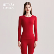 紅豆（Hodo）女士純棉秋衣秋褲女棉毛衫秋冬季全棉打底保暖內衣套裝 大紅-圓領(lǐng) 2XL (175)