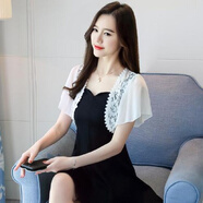 KAROND新品搭肩小披肩夏季新款短款短袖蕾絲雪紡小坎肩披肩防嗮依顯瘦外搭開(kāi)衫上衣 白色 M