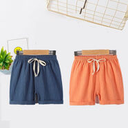 糊圖狗 新款童裝兒童短褲男童棉麻褲夏季熱褲寶寶短褲女童薄款沙灘褲 藏青色+橙色（棉麻短褲） 130