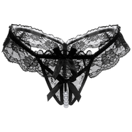 惹火貓情趣內褲開(kāi)檔漏臀蕾絲性感情趣內衣珍珠蝴蝶結丁字褲X R1769黑