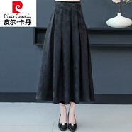 皮爾卡丹（pierre cardin）真絲香云紗中長(cháng)款半身裙女高腰桑蠶絲A字花蘿時(shí)尚大擺裙 黑色暗花 3XL 建議130-140斤