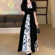 閃動(dòng)少女改良版旗袍連衣裙少女夏裝2024新款女生青少年初中高中學(xué)生日系設 黑色短柚款 M 建議【95-105斤】