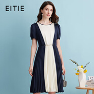 愛(ài)特愛(ài)（EITIE）御姐風(fēng)顯瘦百褶裙收腰雪紡連衣裙夏季新款高端女裝7407127 深海藍31 S 155