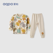 aqpa【195g新疆棉】嬰兒內衣套裝純棉衣服秋男女寶寶睡衣兒童秋衣秋褲 淺咖底馬戲團 66cm