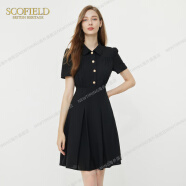 Scofield女装法式复古泡泡袖温柔优雅收腰显瘦洋装夏季新款 黑色 165