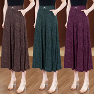 伊森尼尼夏季新中式國風(fēng)裙褲高腰彈力媽媽外穿顯瘦休閑褲女闊腿九分褲大碼 摩卡色 3XL建議110-120斤