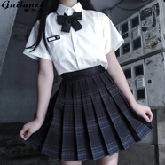 貴蘭姿碳灰格裙套裝jk制服裙日系校供百褶裙半身裙學(xué)院風(fēng)班服校服 碳灰（格裙+襯衫+領(lǐng)結(jié)） L
