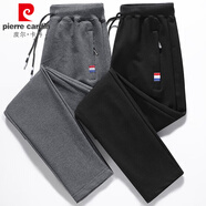 皮爾卡丹休閑褲男春秋季棉質(zhì)針織加絨加厚運(yùn)動(dòng)直筒長(zhǎng)褲男生寬松大碼褲子 【單件】黑色-直筒【款】 常規(guī) 2XL