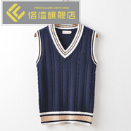 恪信加厚V領(lǐng)套頭毛背心男大碼無(wú)袖毛衣馬甲女學(xué)院風(fēng)毛線(xiàn)針織坎肩 寶藍色 XL (123-145斤)