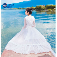 NASALIKE茶卡鹽湖旅拍長裙新款仙女純色雪紡連衣裙連帽度假沙灘裙大擺長裙 白色小個子款 建議身高158以下穿 M 100-110斤