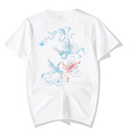 VENSUP短袖t恤男裝夏季中國風(fēng)醒獅刺繡純棉情侶寬松上衣服男士國潮T恤衫 606雙鳳白色 XL(建議145-155斤)
