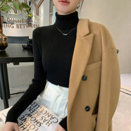 奕卬修身套頭氣質(zhì)百搭高領(lǐng)針織衫女毛衣簡約通勤針織衫純色翻領(lǐng)內(nèi)搭冬 黑色 均碼