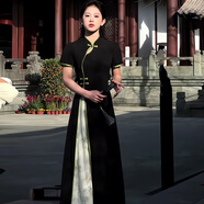 毅珊高端設(shè)計新中式高端精致撞色連衣裙女夏季2024新款國風(fēng)高級感裙子 黑色 L