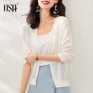 歐莎（OSA）【披肩空調(diào)衫】薄款冰絲針織開衫外套女七分袖25年新款夏季上衣 白色B M