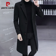 皮爾卡丹（pierre cardin）男士風(fēng)衣中長(zhǎng)款毛呢大衣男韓版修身潮流呢子外套冬季青年加厚外套 806黑色 2XL 體重135斤-150斤
