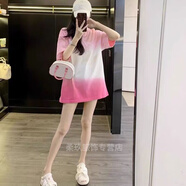 韋戒皮膚黑黃穿什么顏色衣服好看漸變粉色短袖Tt恤女夏季2024年新款寬 粉色 單T恤 L 建議120-140斤