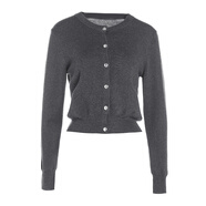 歐柏蘭奴針織開(kāi)衫女春秋新款V領(lǐng)單排扣外套休閑百搭上衣 E05灰色 均碼