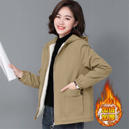 歌班婭 單層薄款風(fēng)衣女士短外套女春秋季新款氣質(zhì)韓版寬松休閑薄外套 卡其色加絨加厚 XL 115-130斤