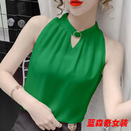 沐悠羽無袖雪紡襯衫女掛脖吊帶背心女夏新款內(nèi)搭外穿鏤空打底上衣女 綠色 M