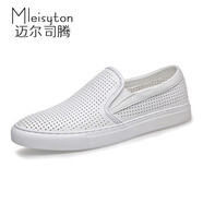 邁爾司騰（Mleisyton）英倫男士休閑鞋懶人鞋韓版潮流百搭一腳蹬男鞋樂(lè )福鞋夏季板鞋 115804白色鏤空款 38