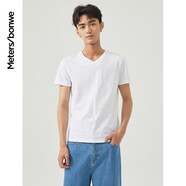 美特斯邦威t恤男女2025夏季新款純色百搭純棉短袖情侶裝男士打底衫 漂白 L 175 96A