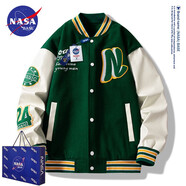 NASA BASE官方男裝潮牌聯(lián)名夾克男女款寬松學(xué)生外套情侶衫字母飛行員棒球服 MD-22119-綠色（春秋款） L （建議125-140斤）