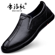 帝洛馳（DILUOCHI）新款特大小碼3646休閑皮鞋男真皮豆豆鞋英倫頭層牛皮潮流淺口皮鞋 黑色  36 (230mm) 皮鞋碼