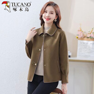 啄木鳥雙面羊絨短外套女顯淑女氣質(zhì)雙面羊毛呢外套春秋新品上衣女 駝色 XL 110-120斤