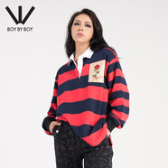 BOY BY BOY春潮牌女裝前胸精致玫瑰圖案織標(biāo)針織長袖T恤W00003 紅色 S