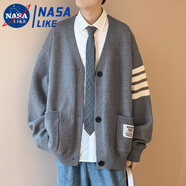 NASALIKE開衫毛衣外套男夏季新款潮牌寬松痞帥針織衫韓版潮流百搭休閑上衣 淘潮537灰 XL